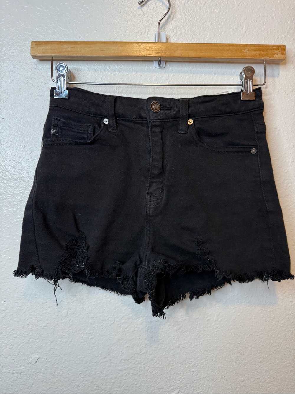 Kancan Black High Waisted Denim Shorts Raw Hem Size Small Mall Goth Emo Grunge